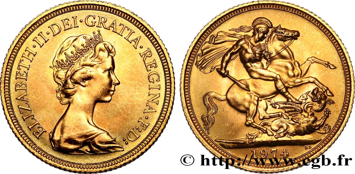 REGNO UNITO 1 Souverain Élisabeth II 1974 Royal Mint, Llantrisant MS 