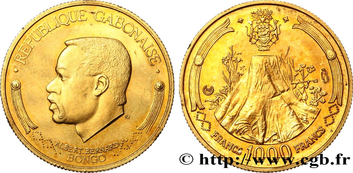 GABON 1000 Francs Proof 1969 Paris AU 