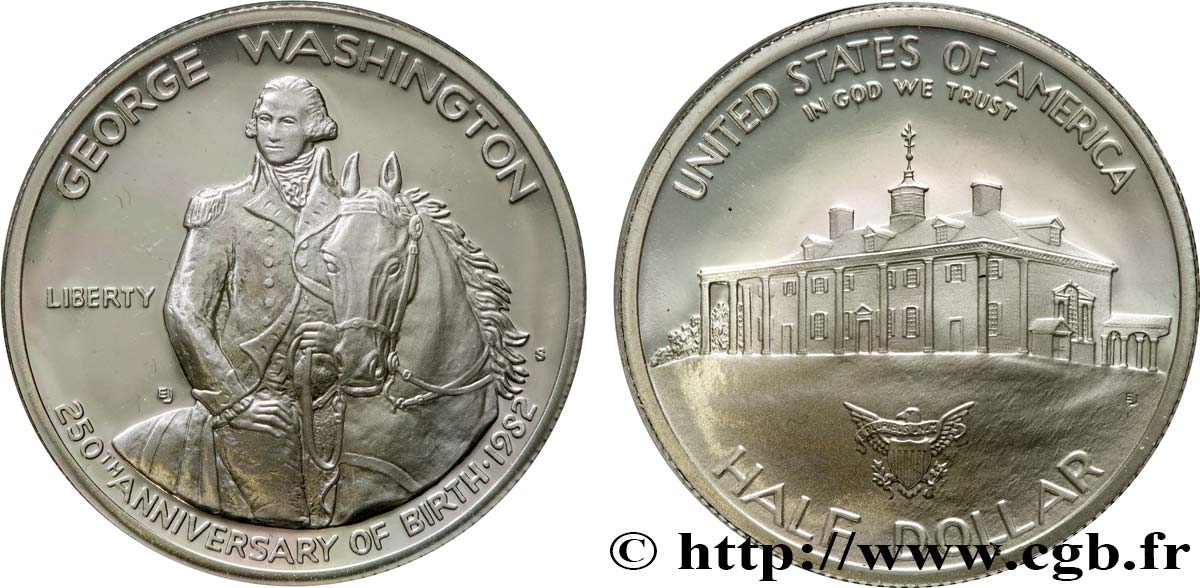 UNITED STATES OF AMERICA 1/2 Dollar Proof 250e anniversaire de la naissance de George Washington 1982 San Francisco MS 