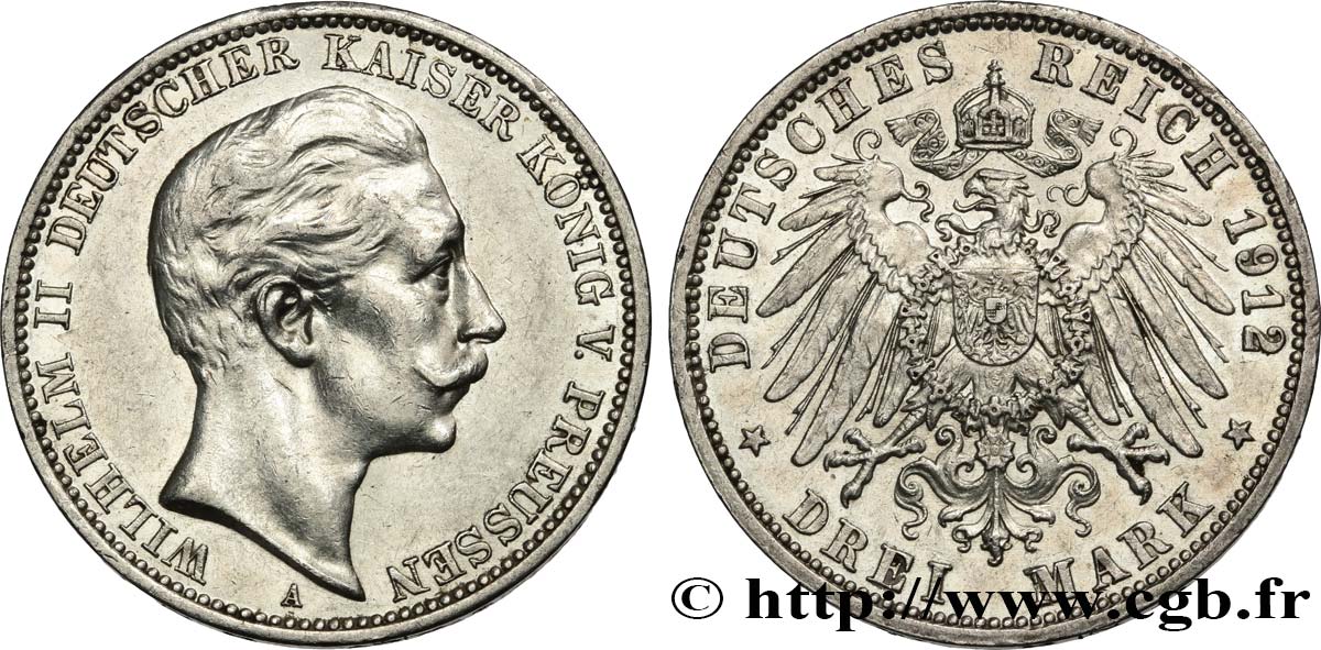 ALEMANIA - PRUSIA 3 Mark Guillaume II  1912 Berlin EBC 