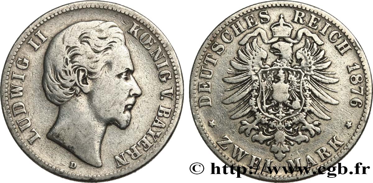 ALEMANIA - BAVIERA 2 Mark Louis II  1876 Munich BC+ 