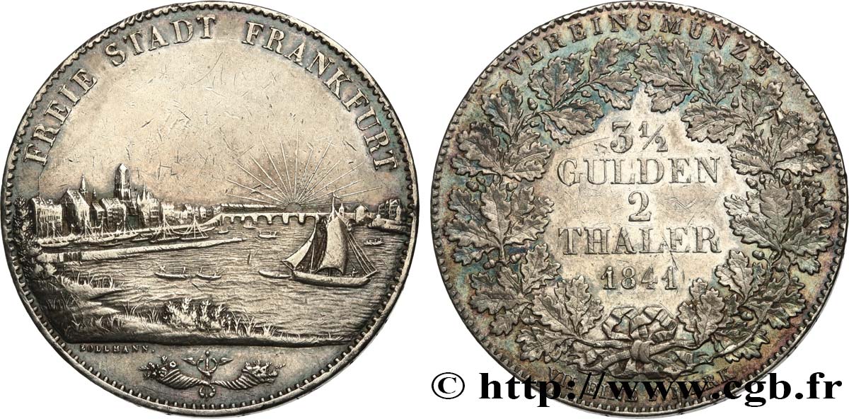 GERMANY - FRANKFURT FREE CITY 3 1/2 Gulden 2 Thaler 1841 Francfort XF/AU 