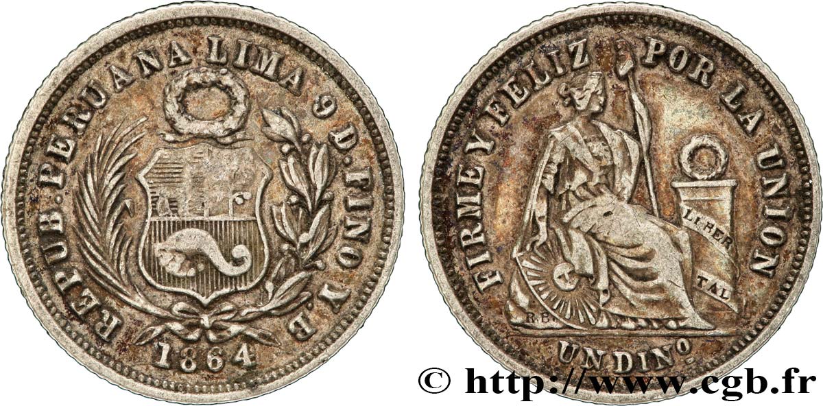 PERú 1 Dinero 1864 Lima MBC 