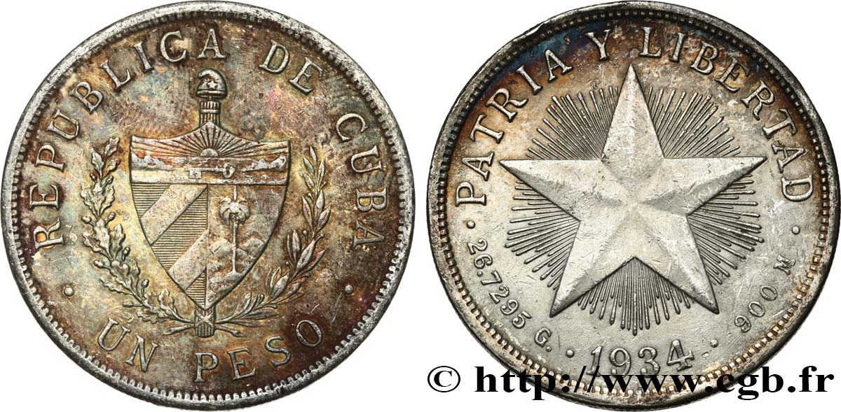 CUBA 1 Peso 1934  TTB+ 