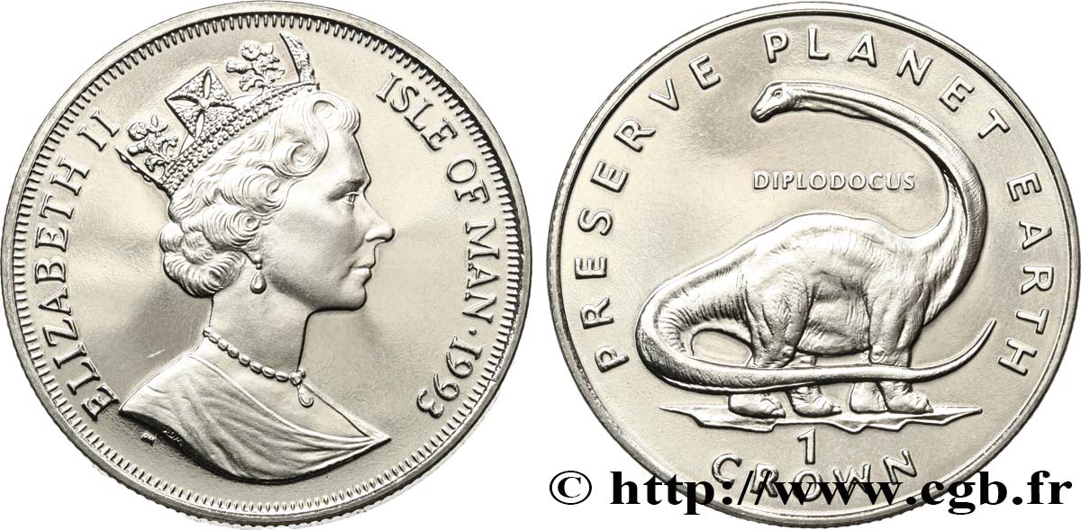 ISLE OF MAN 1 Crown Proof Élisabeth II - Diplodocus 1993 Pobjoy Mint MS 