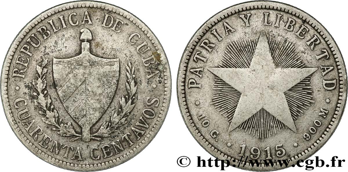 CUBA 40 Centavos 1915  BC+ 