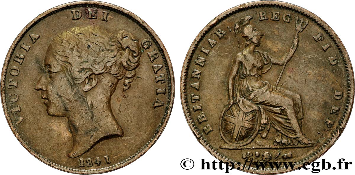 ROYAUME-UNI 1 Penny Victoria “tête jeune” 1841  TB+ 