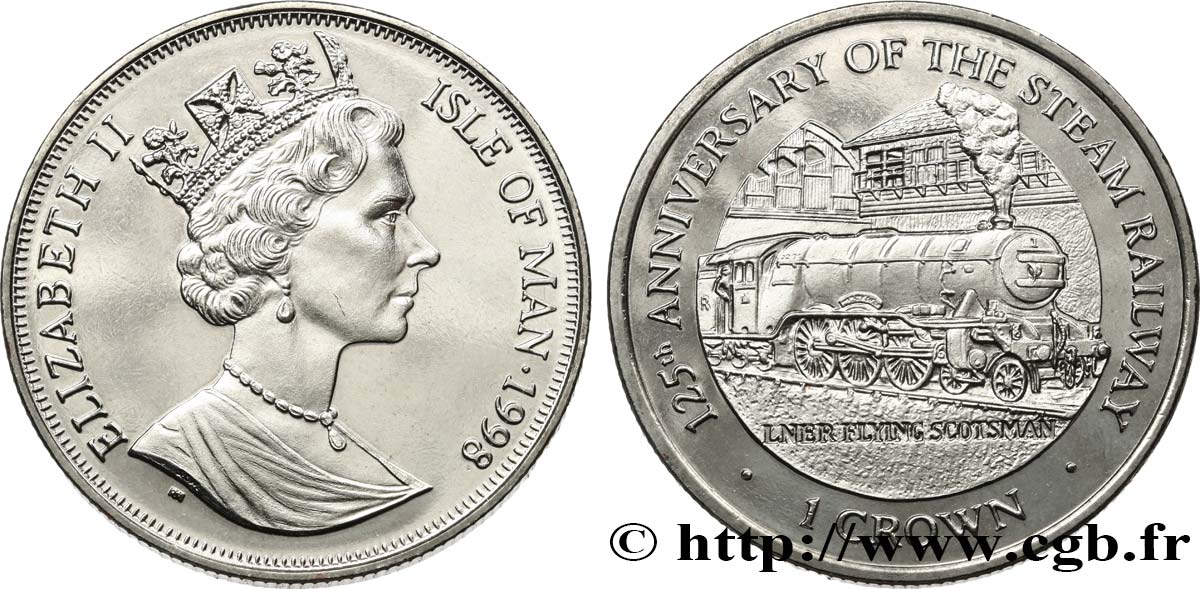 ÎLE DE MAN 1 Crown Proof 125e anniversaire du train à vapeur - locomotive Flying Scotsman 1998 Pobjoy Mint SPL 
