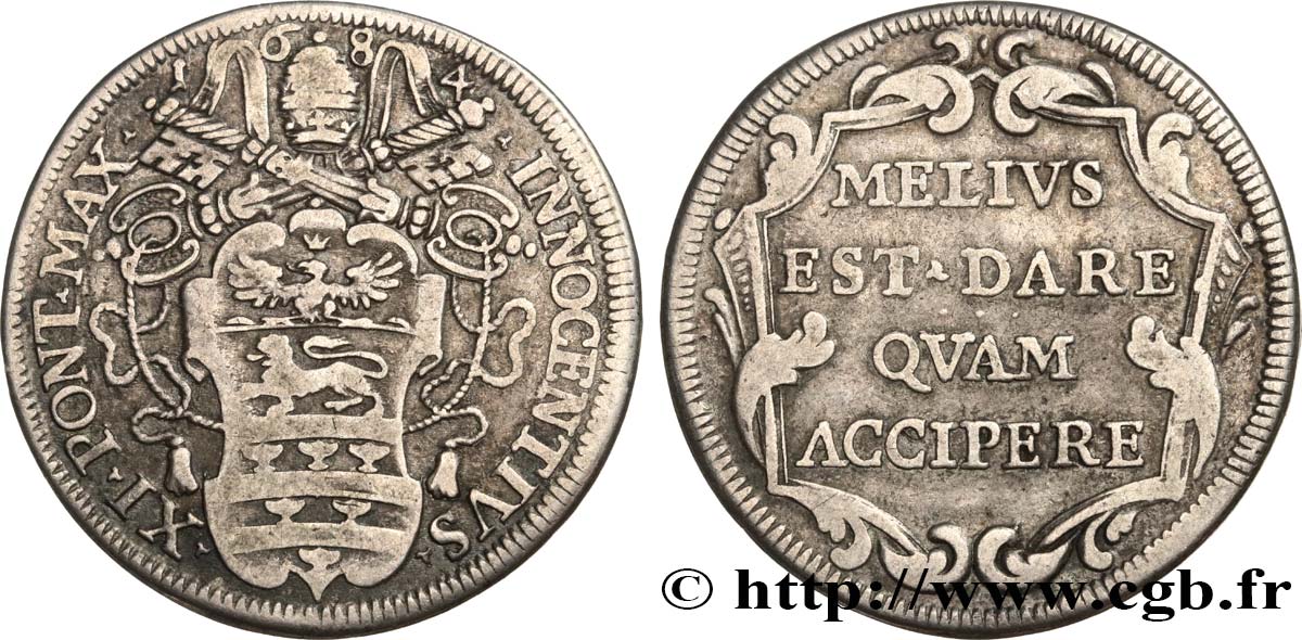 ITALIE - ÉTATS DU PAPE - INNOCENT XI (Benoît Odescalchi) Teston an IX 1684 Rome TTB 