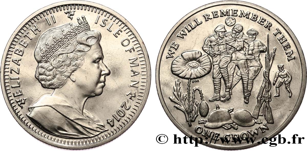 ILE DE MAN 1 Crown Proof Centenaire de la Première Guerre Mondiale 2014 Pobjoy Mint fST 