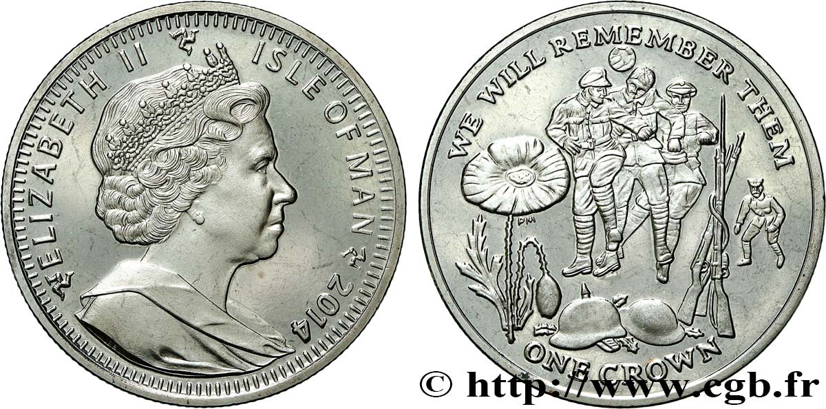 ILE DE MAN 1 Crown Proof Centenaire de la Première Guerre Mondiale 2014 Pobjoy Mint SPL 