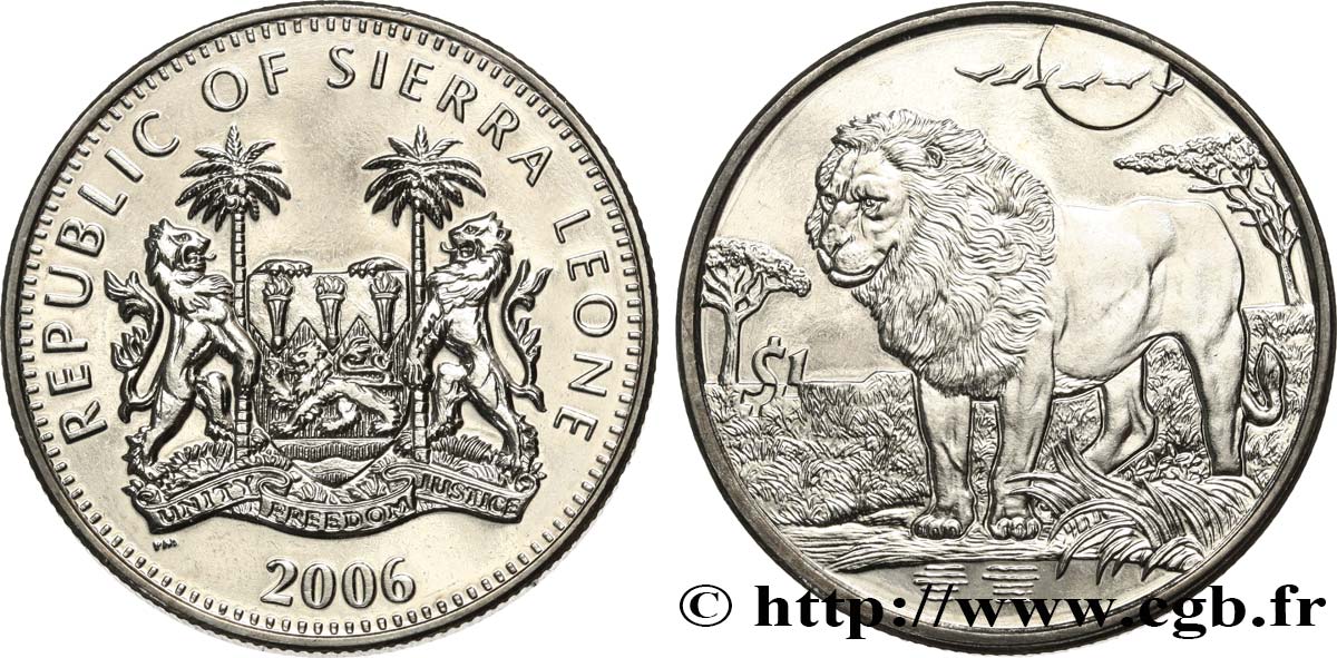 SIERRA LEONE 1 Dollar Proof lion 2006 Pobjoy Mint MS 