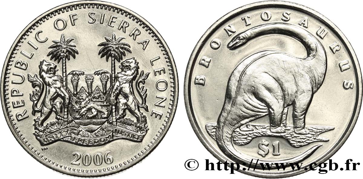 SIERRA LEONE 1 Dollar Proof Brontosaure 2006 Pobjoy Mint fST 