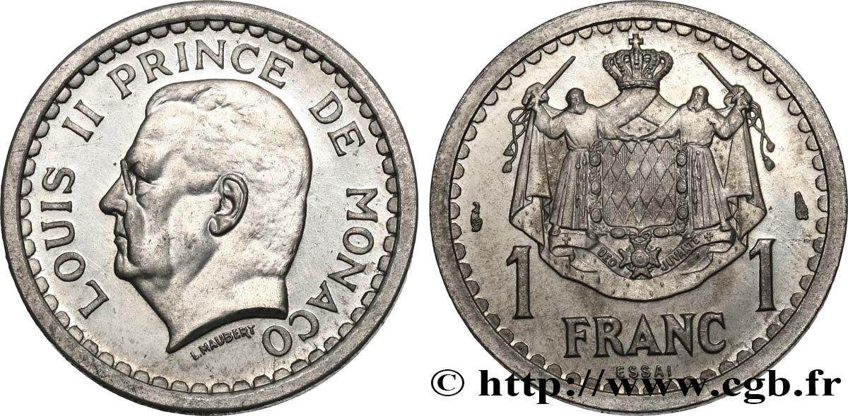 MONACO Essai de 1 Franc aluminium Louis II n.d. Paris MS 