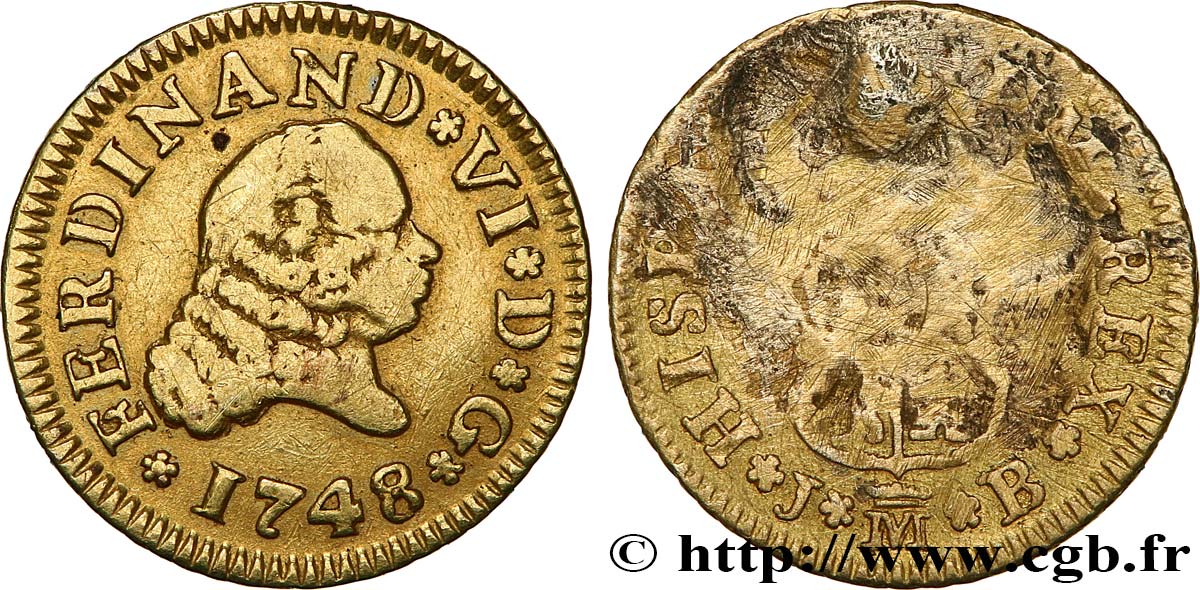 SPAIN - FERDINAND VI 1/2 Escudo  1748 Madrid  BC 