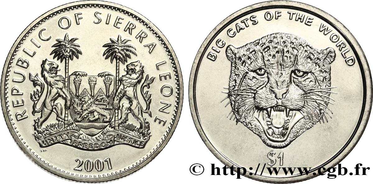 SIERRA LEONE 1 Dollar Proof Cheetah 2001 Pobjoy MInt FDC 