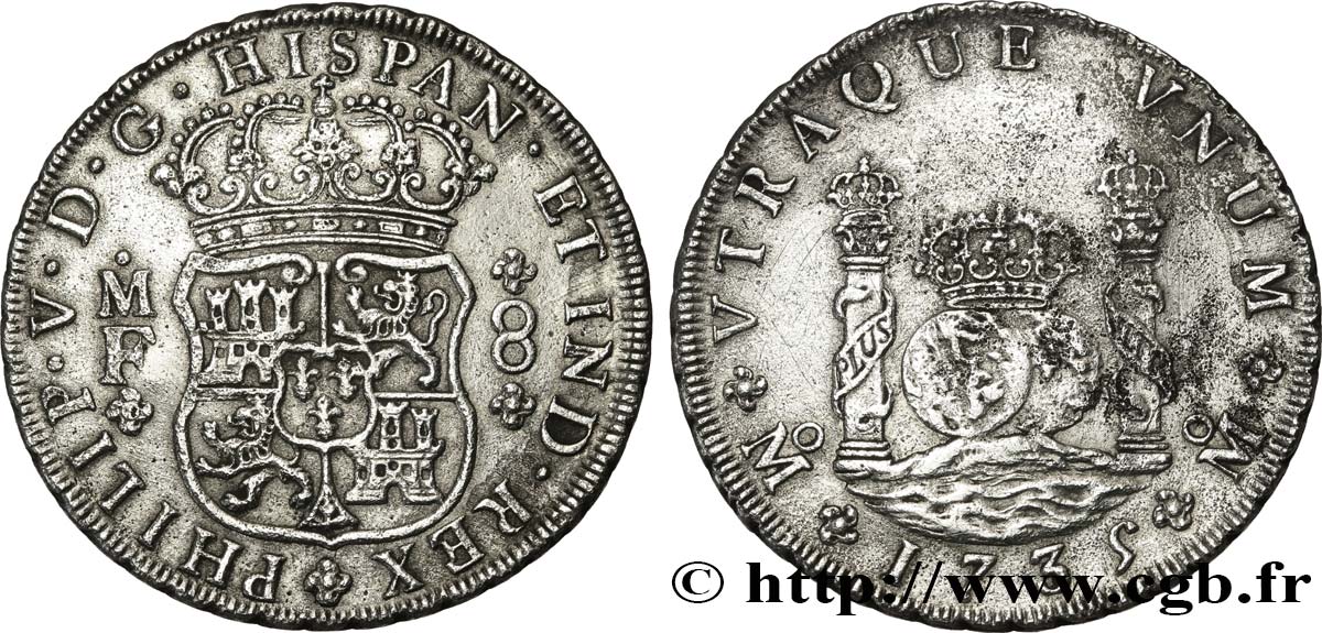 MEXICO - FILIP V OF SPAIN 8 Reales 1735 Mexico AU 