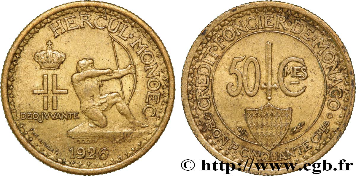MONACO 50 Centimes émission du Crédit Foncier de Monaco 1926 Poissy TTB+ 