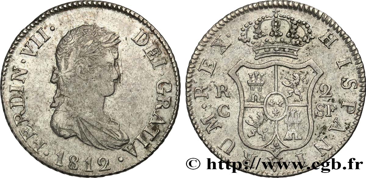 SPAIN 2 Reales Ferdinand VII 1812 Barcelone XF 