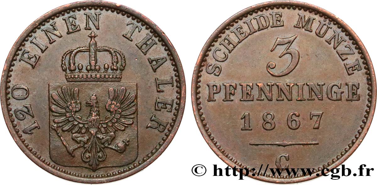 ALEMANIA - PRUSIA 3 Pfenninge 1867 Francfort EBC 