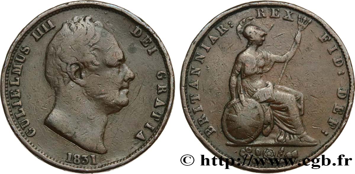 UNITED KINGDOM 1/2 Penny Guillaume IV 1831  VF 