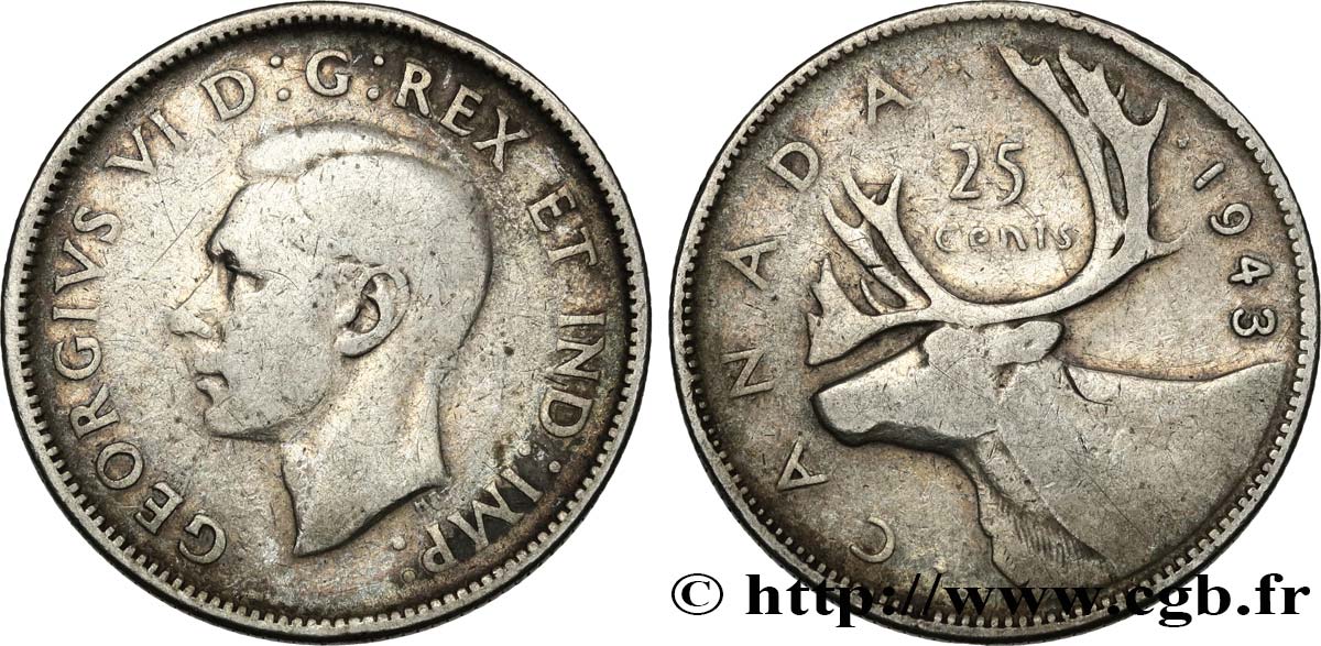 CANADA 25 Cents Georges VI 1943  F 