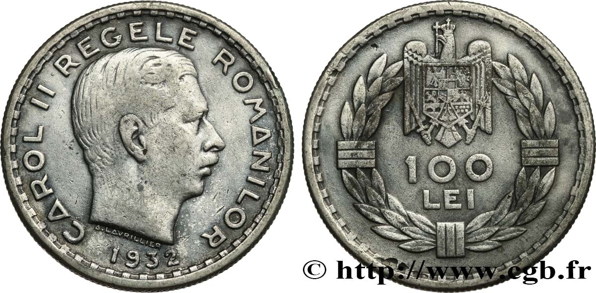 ROMANIA 100 Lei Charles II 1932  VF 