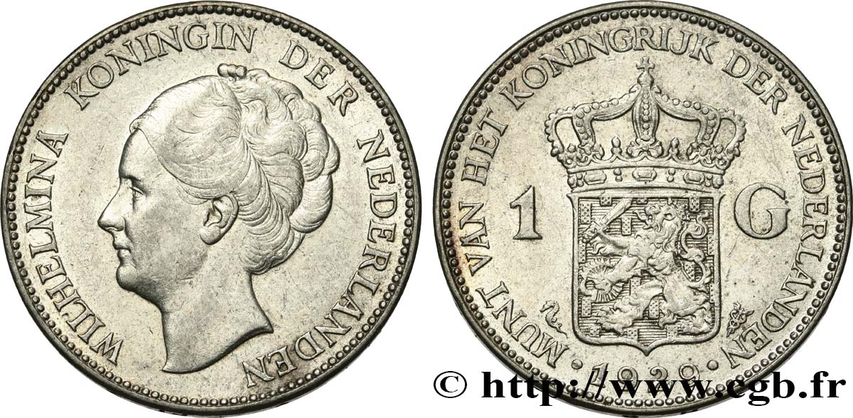 PAYS-BAS 1 Gulden Wilhelmina 1929  TTB 
