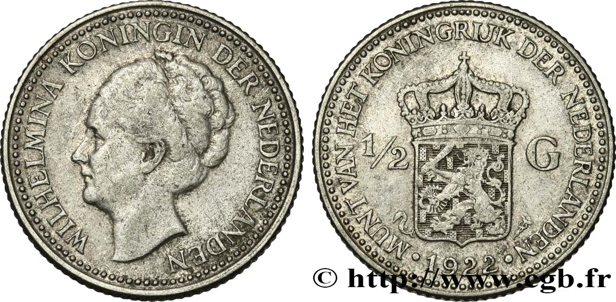 NIEDERLANDE 1/2 Gulden Wilhelmina 1922  fSS 