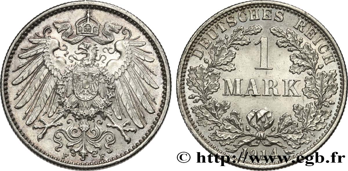 ALEMANIA 1 Mark Empire aigle impérial 2e type 1914 Stuttgart EBC 
