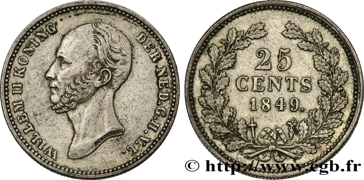 PAYS-BAS 25 Cents Guillaume II 1849 Utrecht TTB+ 
