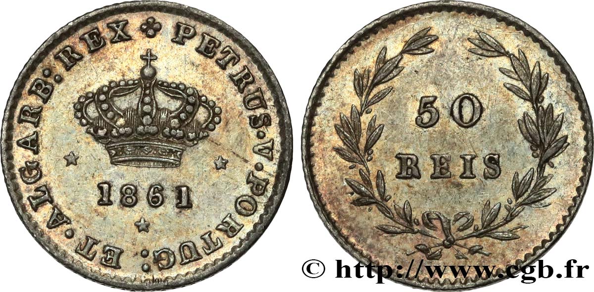 PORTUGAL 50 Réis Pierre V 1861  SUP 