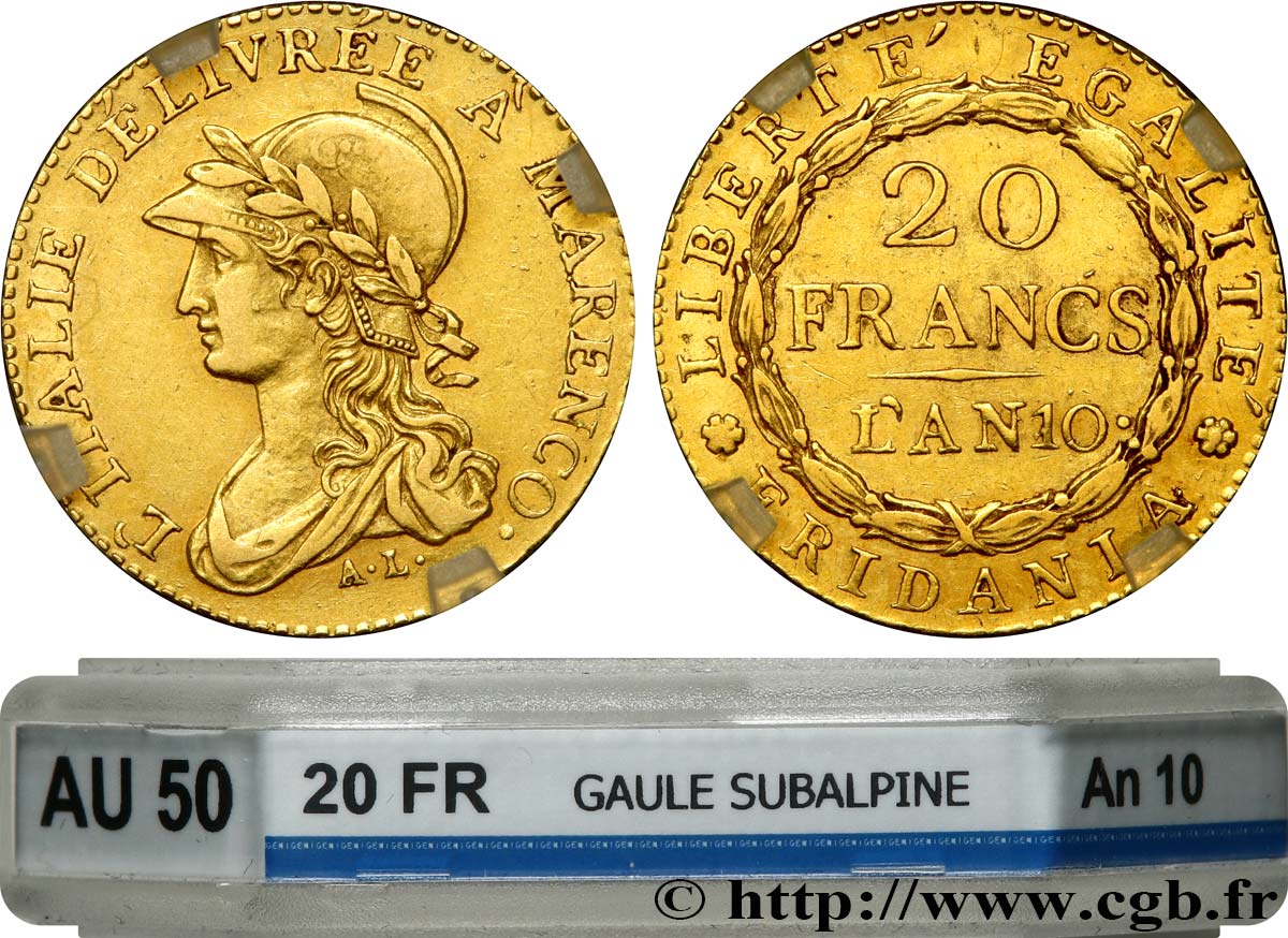 ITALIA - GALLIA SUBALPINA 20 francs or Marengo 1802 Turin MBC50 GENI