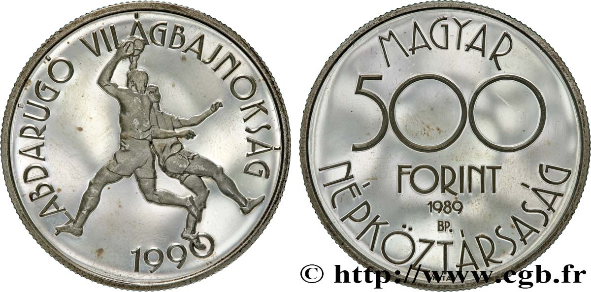 UNGHERIA 500 Forint Proof Coupe du Monde de football en Italie 1990 1989 Budapest MS 