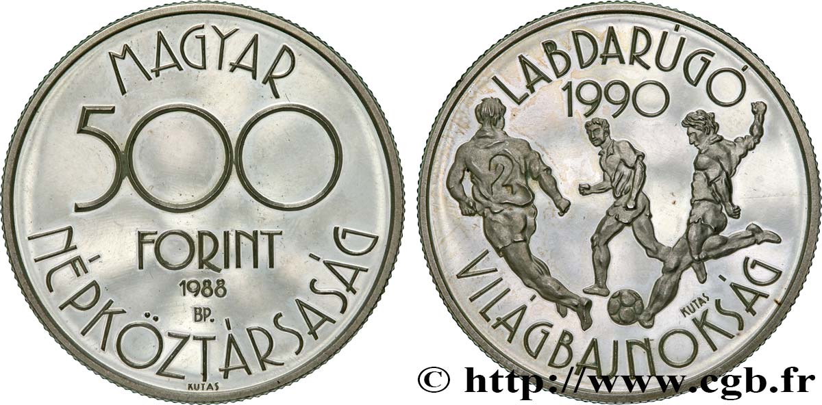 HUNGARY 500 Forint Proof Coupe du Monde de football en Italie 1990 1988 Budapest MS 
