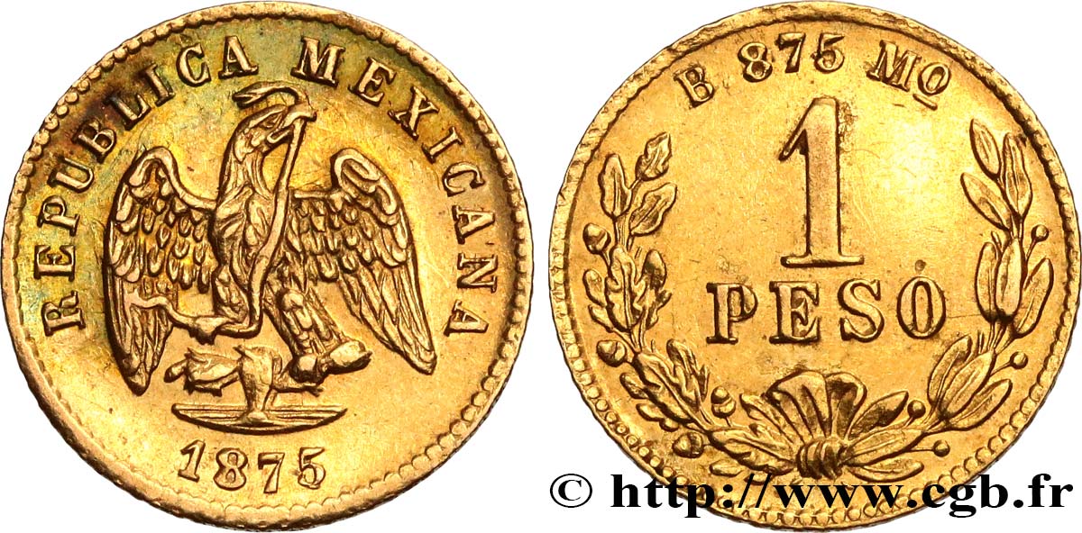 MEXICO 1 Peso or 1875 Mexico AU 