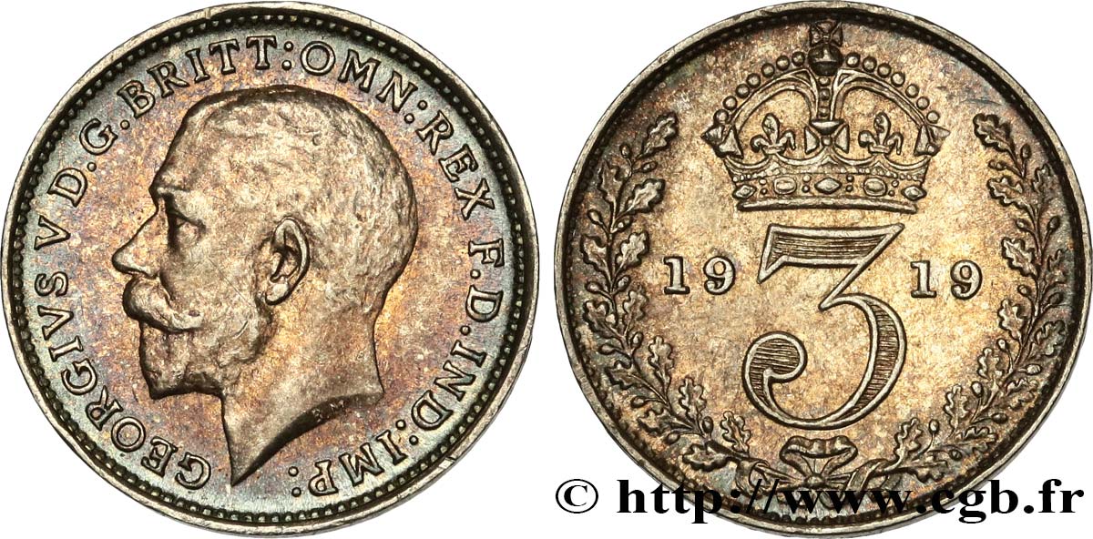 UNITED KINGDOM 3 Pence Georges V 1919  AU 