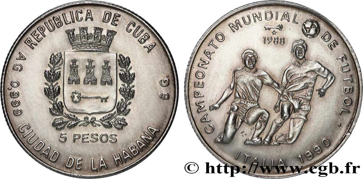 CUBA 5 Pesos Coupe du Monde de football Italie 1990 1988 La Havane MS 