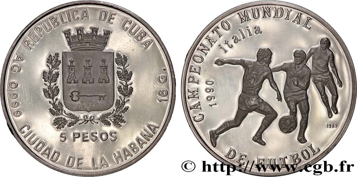 CUBA 5 Pesos Coupe du Monde de football Italie 1990 1989 La Havane MS 