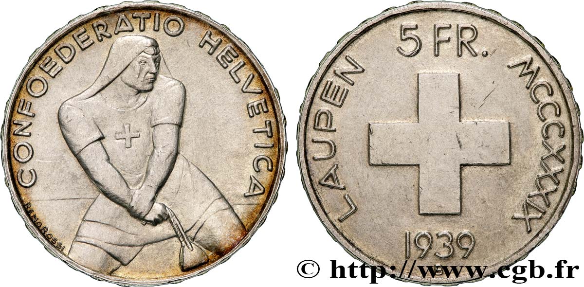SWITZERLAND 5 Francs 600e anniversaire de la bataille de Laupen 1939 Berne AU 