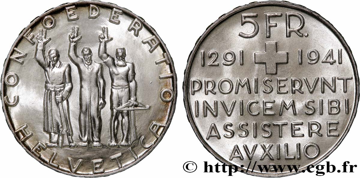 SUIZA 5 Francs 650e anniversaire de la confédération 1941 Berne SC 