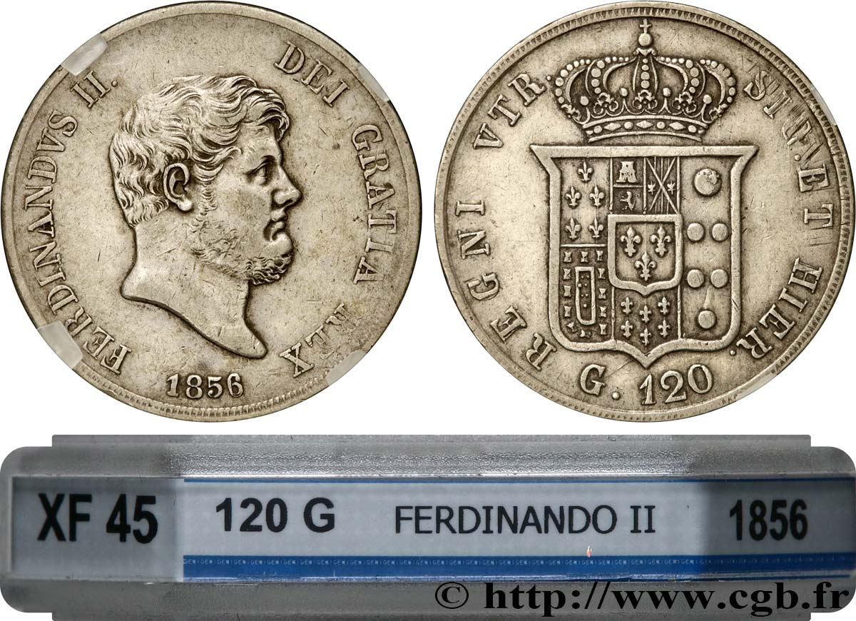 ITALIEN - KÖNIGREICH BEIDER SIZILIEN 120 Grana Ferdinand II 1856 Naples SS45 GENI