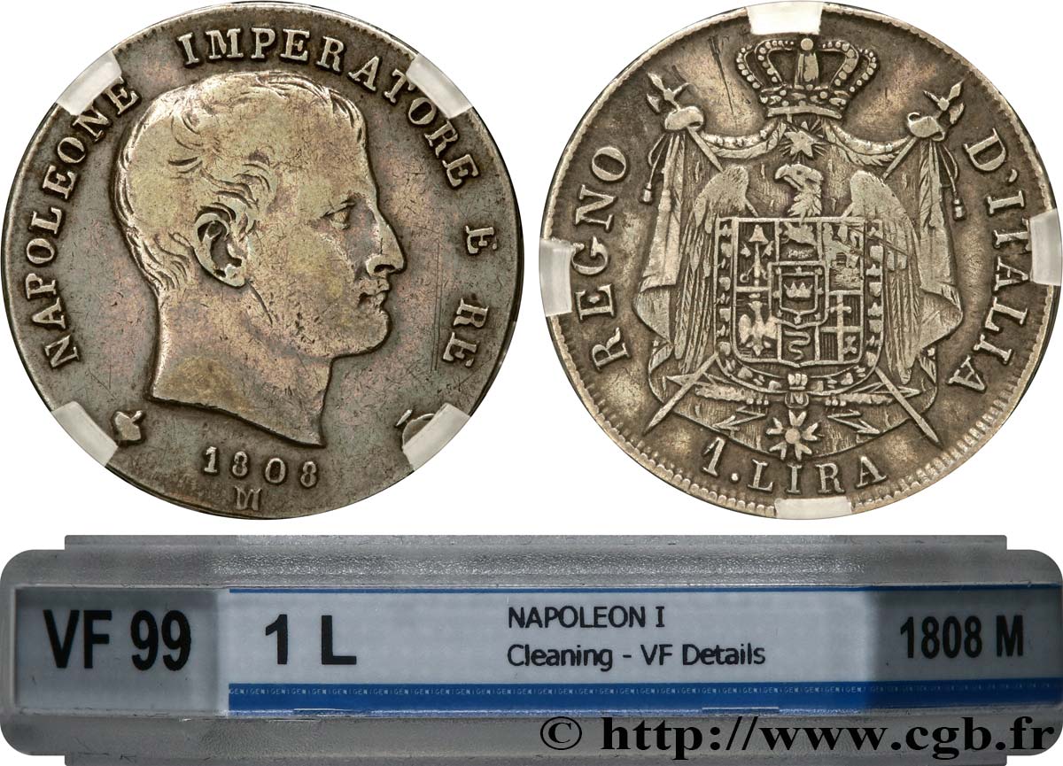 ITALY - KINGDOM OF ITALY - NAPOLEON I 1 Lira 1808 Milan VF GENI