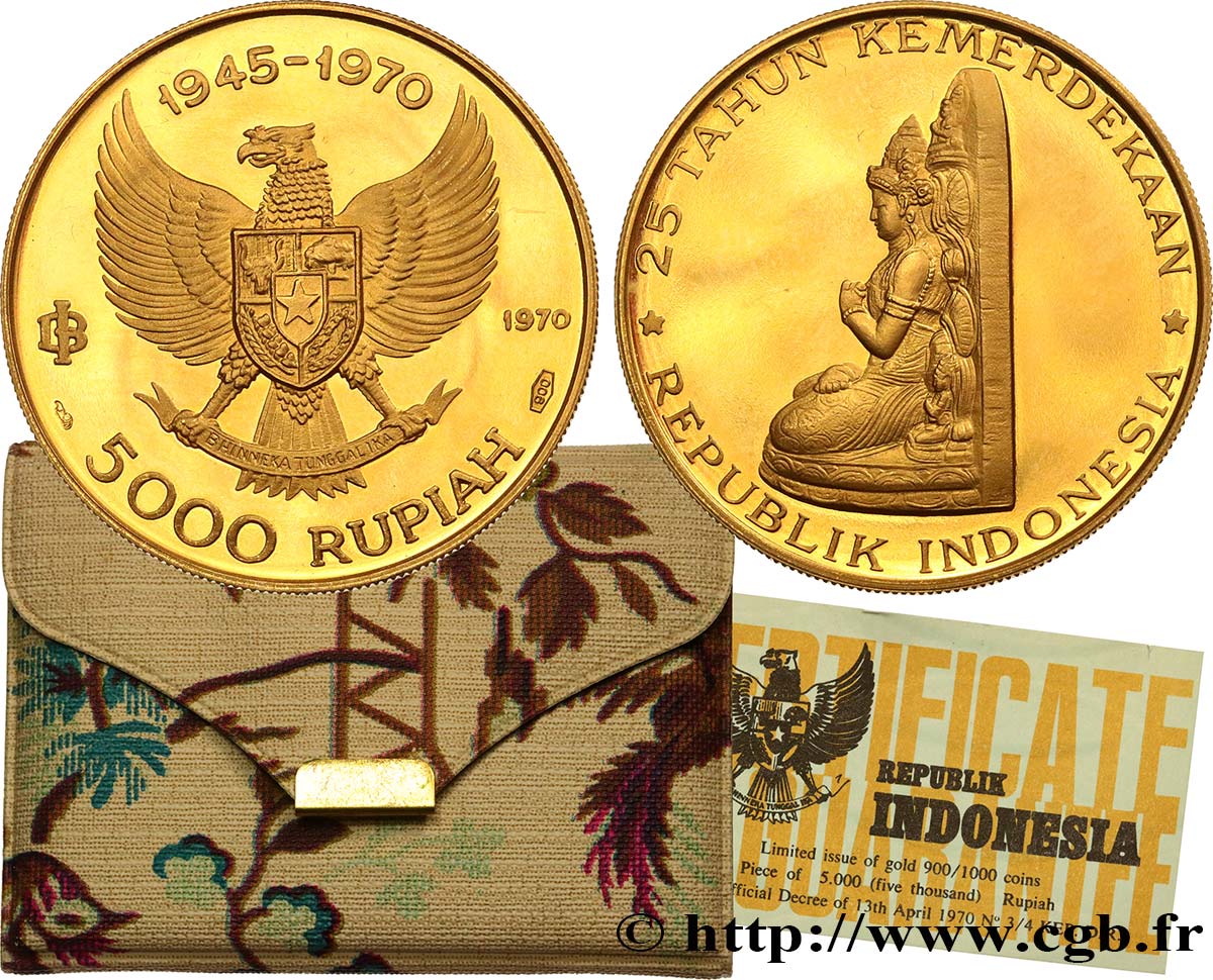 INDONÉSIE 5000 Rupiah Proof 25e anniversaire de L’indépendance 1970  SPL 
