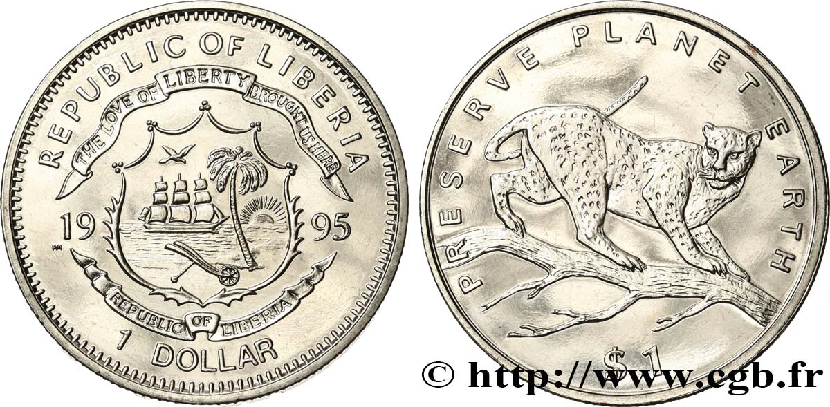 LIBERIA 1 Dollar Léopard 1995 Pobjoy Mint fST 