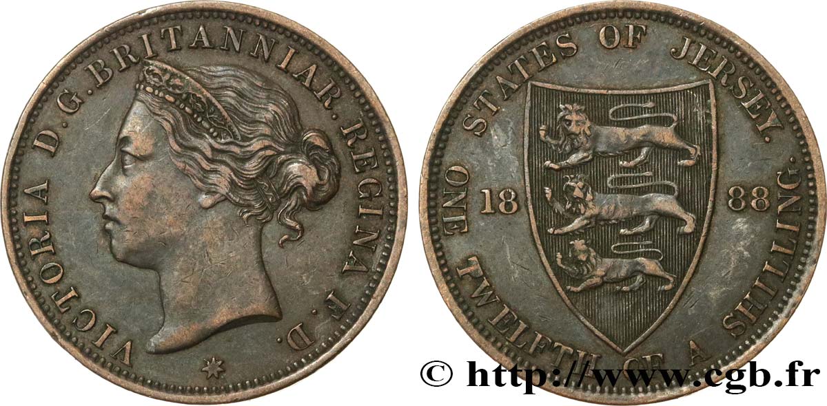 JERSEY 1/12 Shilling Reine Victoria 1888  XF 