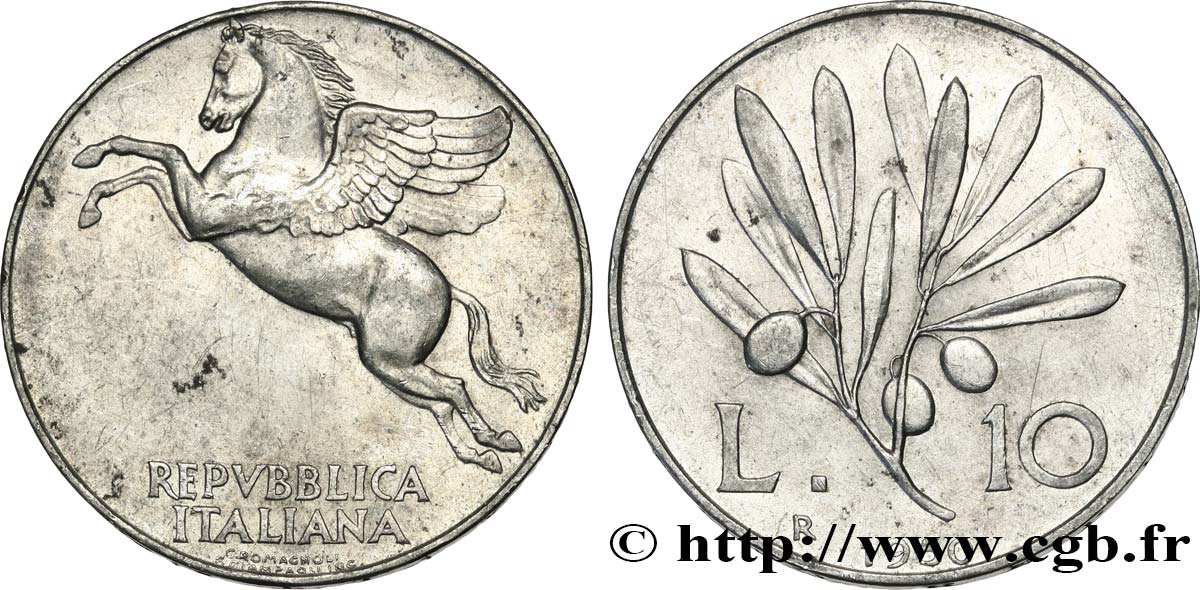 ITALIA 10 Lire Pégase 1950 Rome EBC 