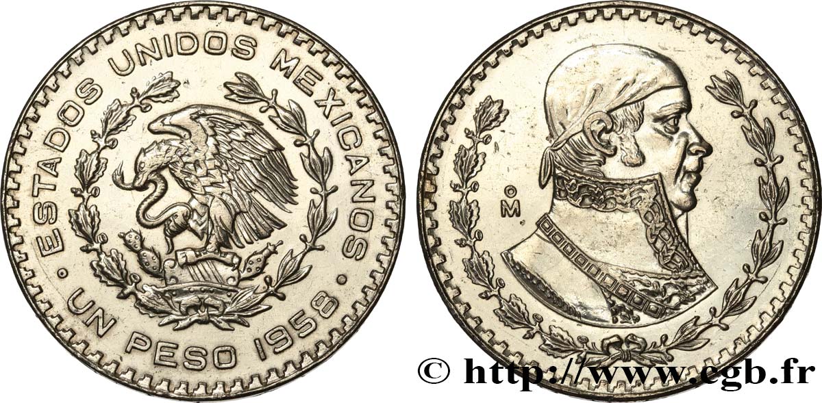 MEXICO 1 Peso Jose Morelos y Pavon 1958 Mexico AU 