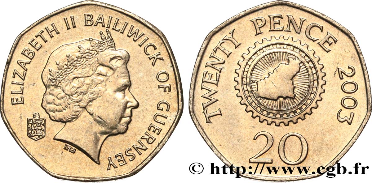 GUERNSEY 20 Pence Elisabeth II / carte de l’île 2003  SC 