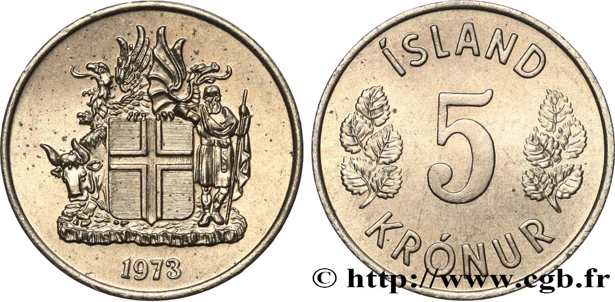 ISLANDE 5 Kronur blason 1973  SPL 